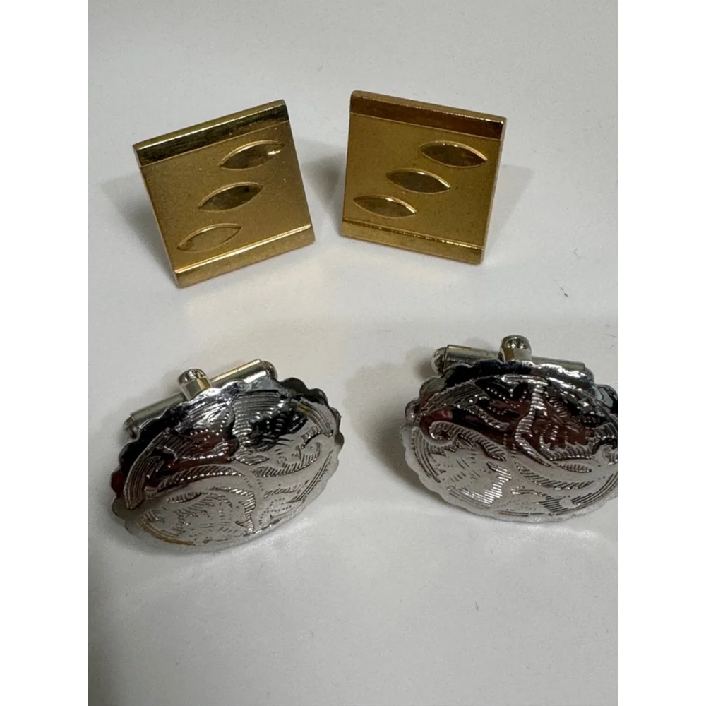 Men's vintage Unbranded Cufflinks Set of 2 pair Gold-tone and Silver-tone.